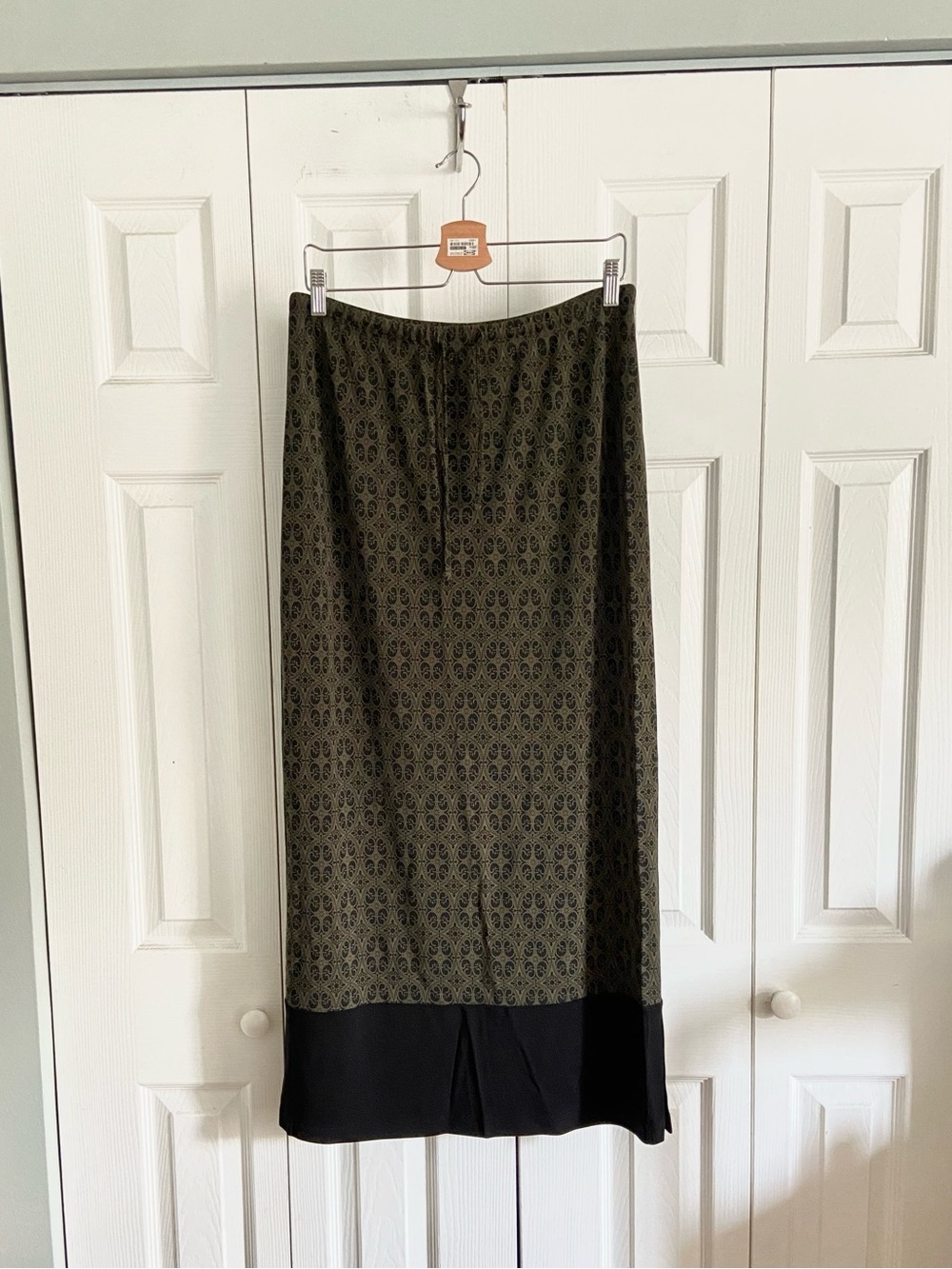 Vintage 90s Printed Maxi Skirt, Olive green and black, size XL